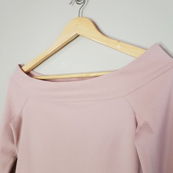 BCBG MaxAzria XSmall Pink Long Sleeve Off the Shoulder Peplum Top - Picture 9 of 11